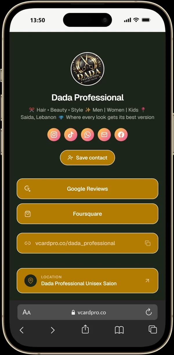 Dada Professional page built with VCard Pro