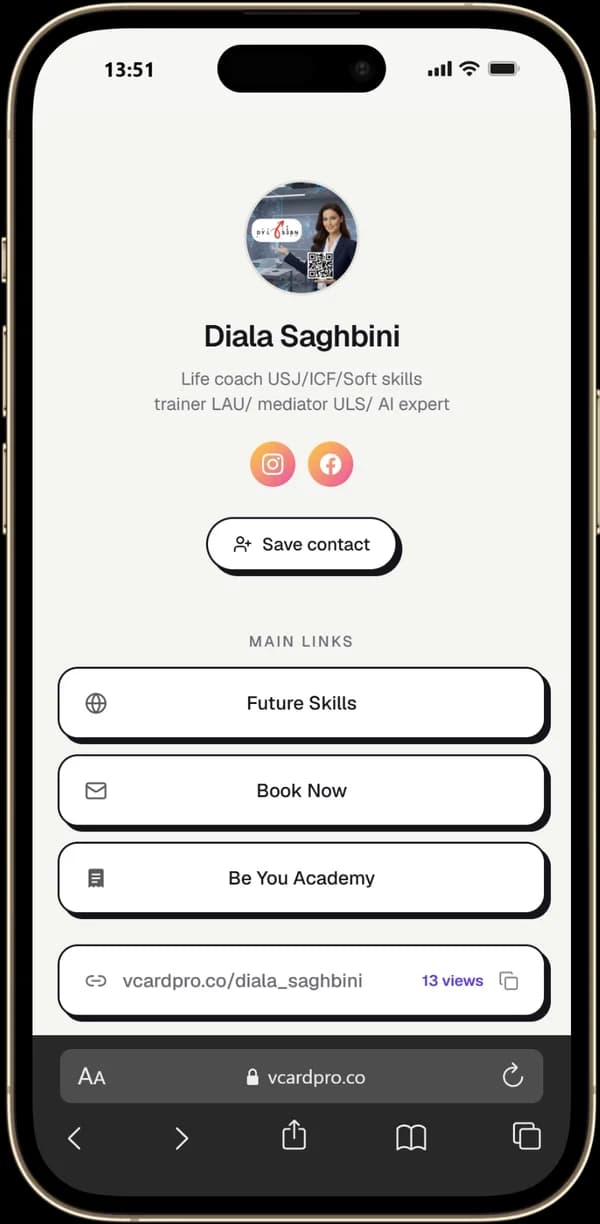 Diala Saghbini page built with VCard Pro